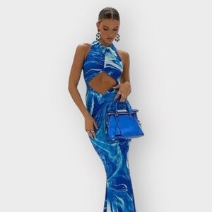 TIGER MIST Blue Wave Kimmie Maxi Cut out Mermaid Dress (Sz XS)
